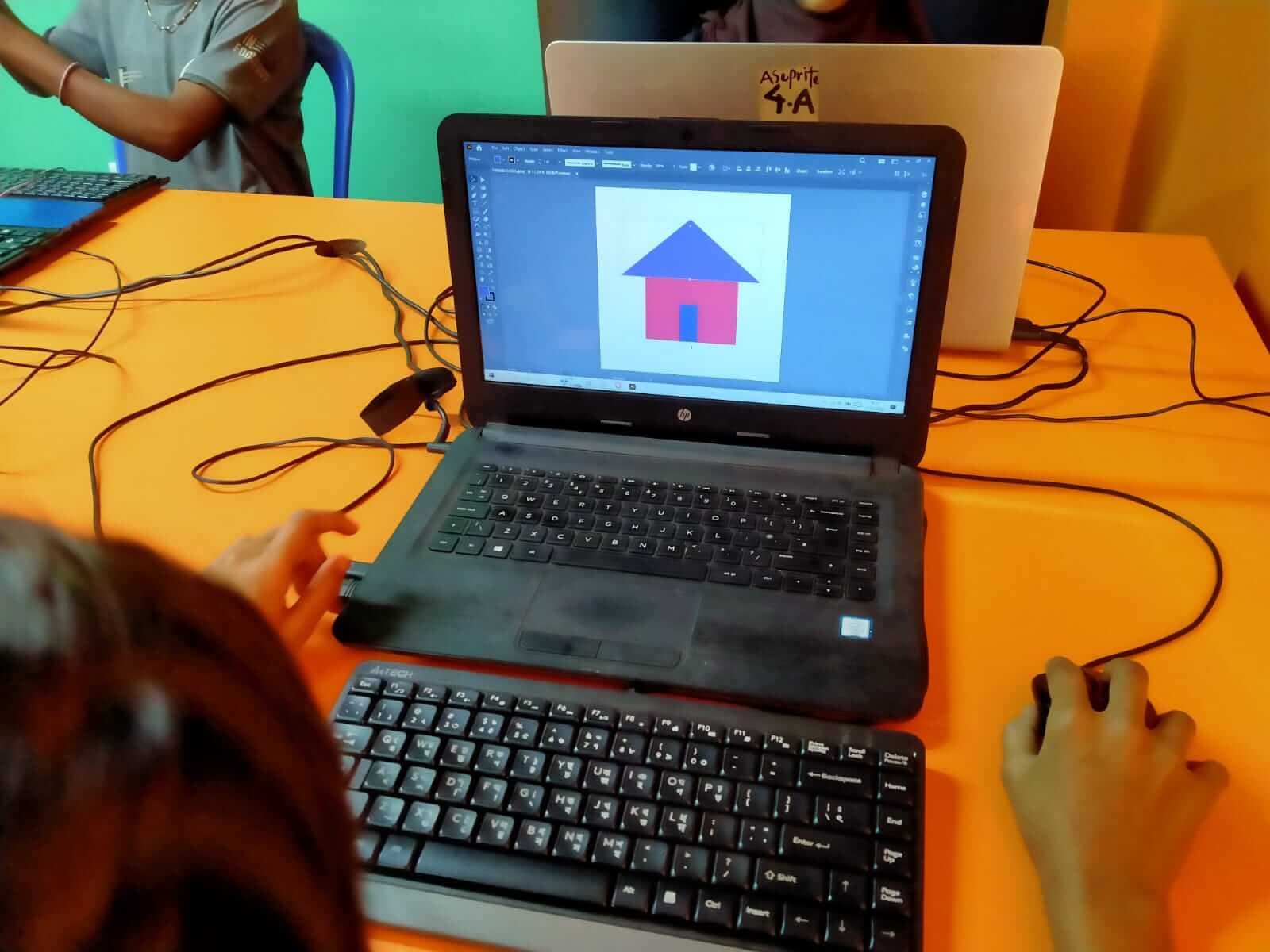Student modelling a character in 3D